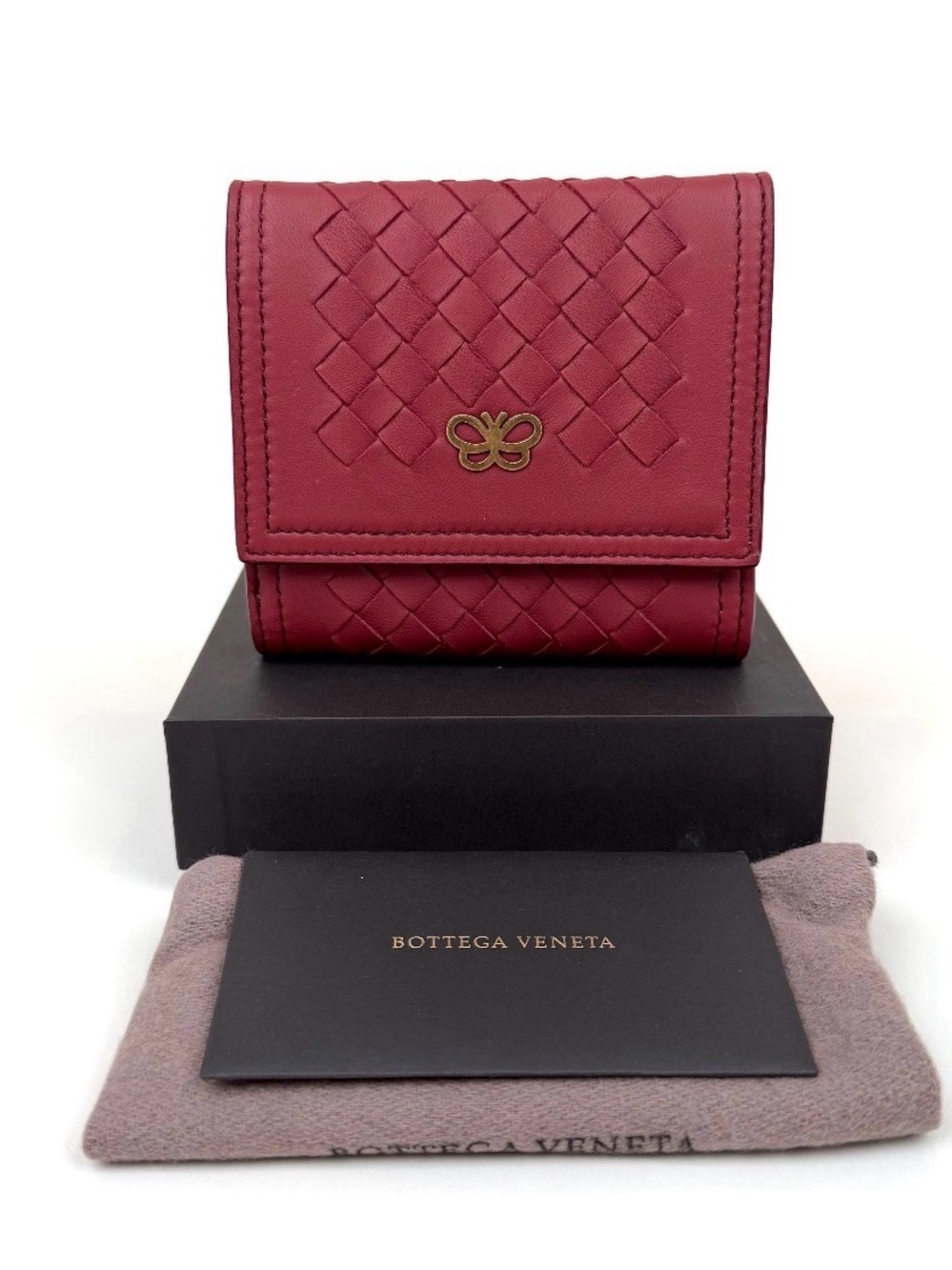 Bottega Veneta Harrods Exclusive Intrecciato Butterfly Trifold Wallet - Burgundy
